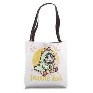 Ok But First Bubble Tea Dinosaur Anime Japanese Teen Gift Tote Bag B)